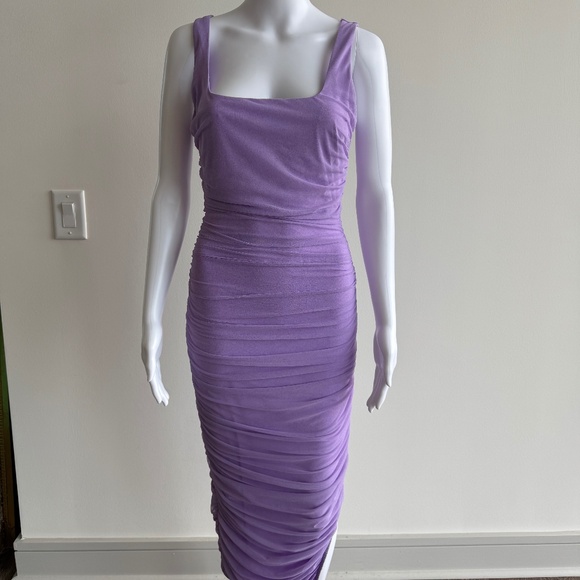 Dresses & Skirts - Lilly’s Kloset Lavender Mesh Ruched Midi Dress